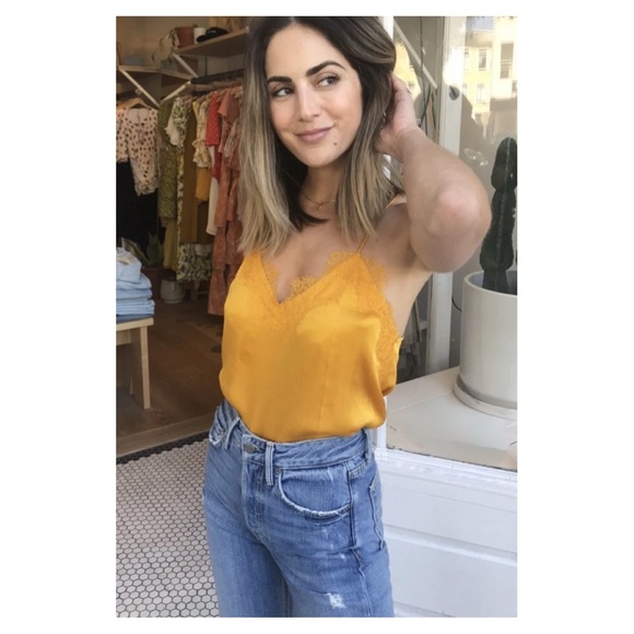 Cami NYC Tops - CAMI NYC • The Racer Crinkle Lace Trimsilk Tank Top In Honey